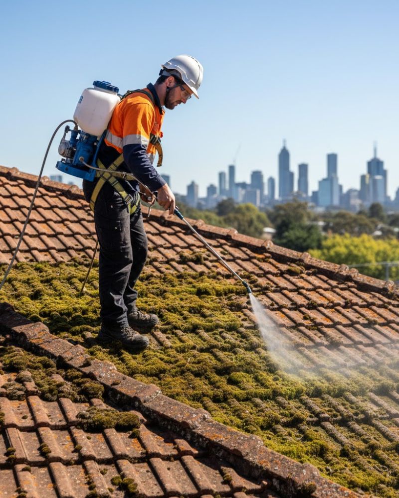 Biological moss treatment roof tiles Melbourne